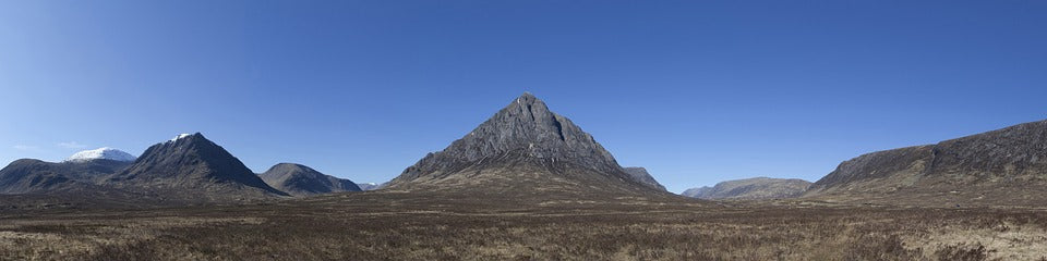 A panoramic shot of Buachaille mountain in Scotland