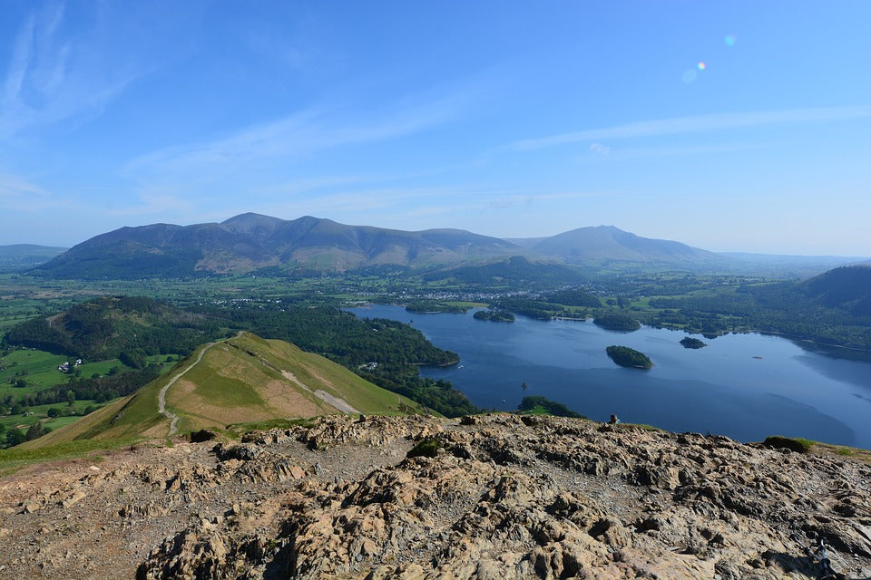 Derwent Water in Lake District from the top of a mountain hike