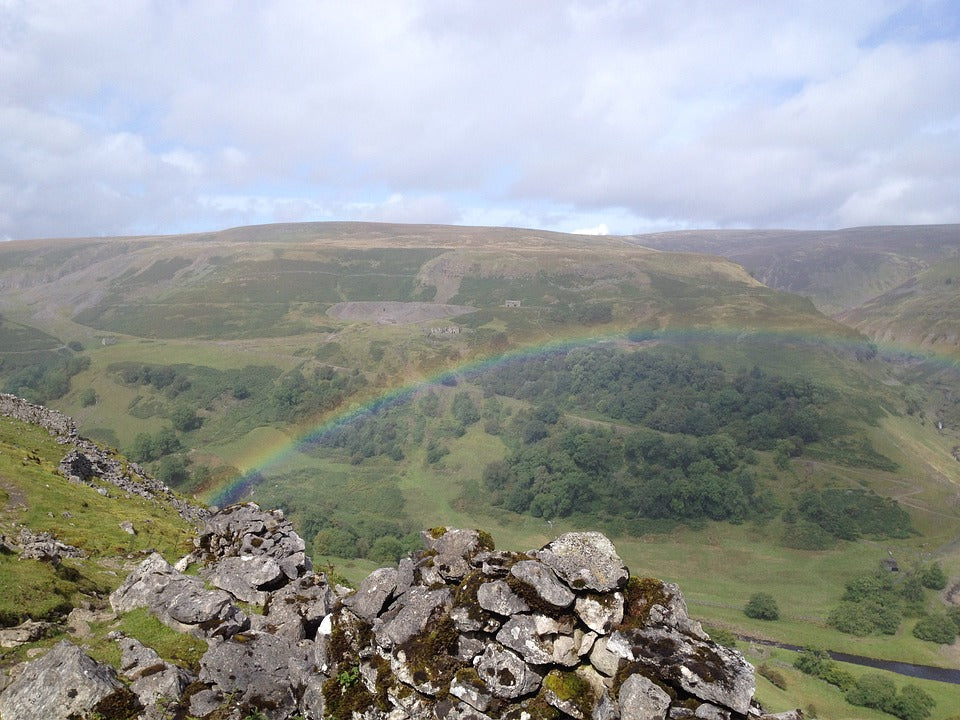 A rainbow by the cliffs near Muker in Yorkshire