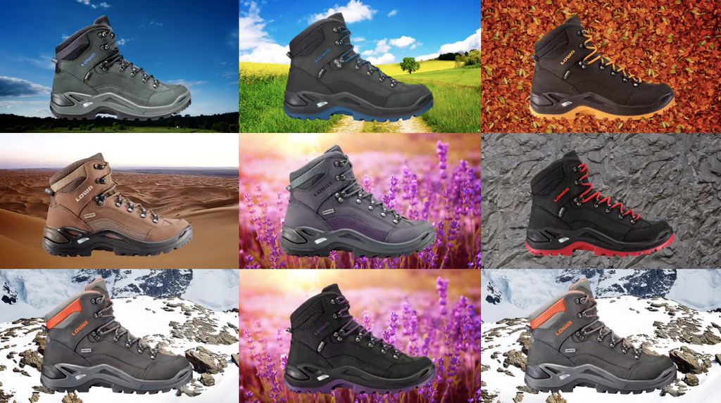 A selection of LOWA Renegade boots in various colours