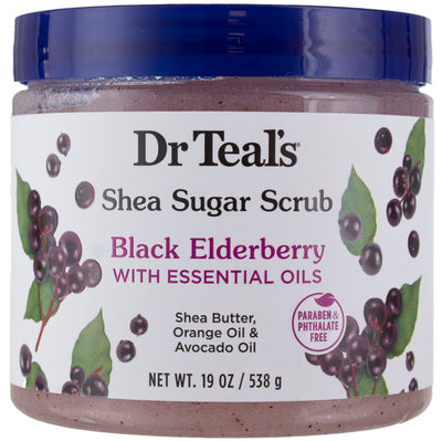 Dr Teal's Shea Sugar Body Scrub, Black Elderberry with Essential Oils, 19 oz
