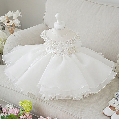 Baptism Dresses Baby Girl Summer White Bead Flower Girl Dress Christen ...