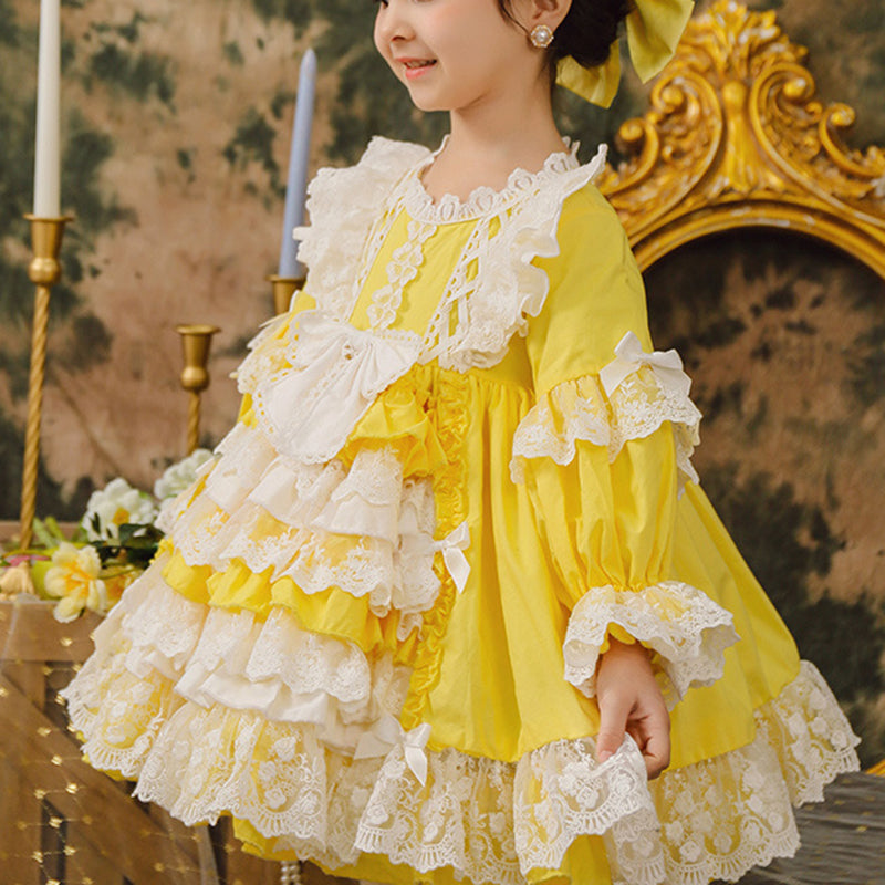 Yellow Lolita Lace Floral Girl Princess Cake Dress – marryshe