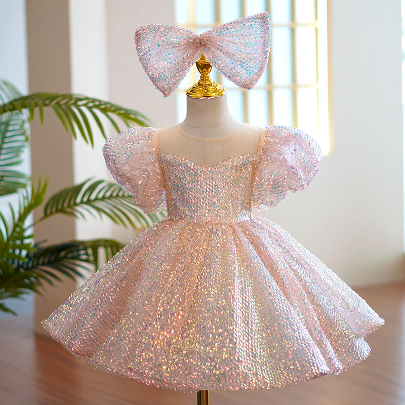 Pink Toddler Dresses Baby Girls Sequined Bow Puffy Princess Cake Dress ...