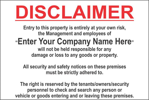 disclaimer sign notice safety signs