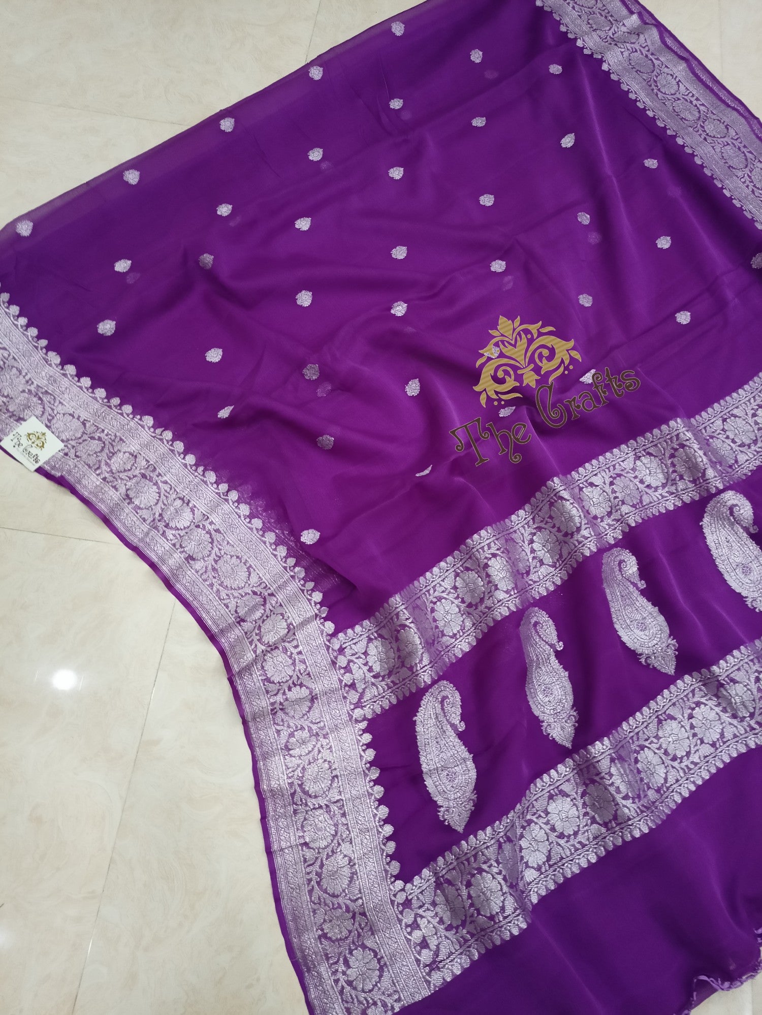 Pure Georgette Banarasi Saree - Silver Zari – The Crafts Clothing