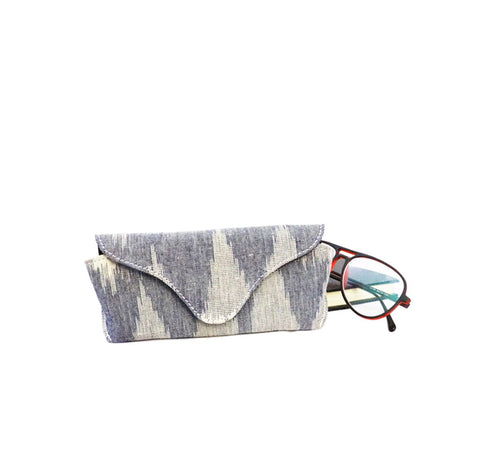 Multi Grey Vegan Leather and Ikat Weave Specs Cover by Kirgiti Designs now available at Trendroots