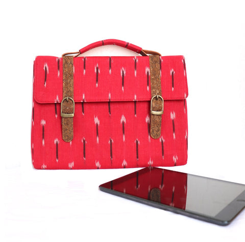 Red Vegan Leather and Ikat Weave I-Pad Sleeve by Kirgiti Designs now available at Trendroots