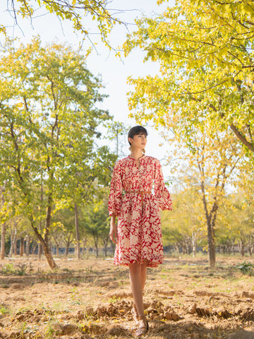 Red Rose Tunic Dress from Maison Shefali now available at Trendroots