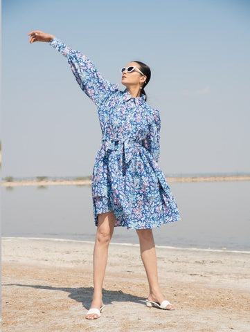 Blue Printed Lagoon Dress By Marche now available at Trendroots