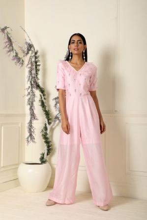 Baby Pink Jumpsuit by Label Nitika now available at Trendroots
