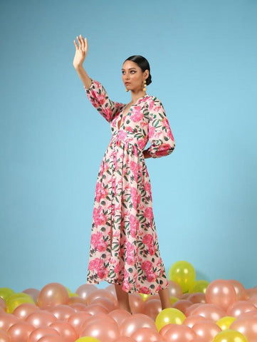 Rose Garden Multi Color Cotton Silk Maxi Dress by Marche now available at Trendroots