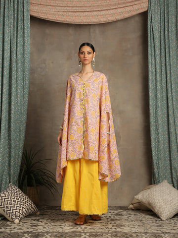 Heer peach cotton cape set by Maison Shefali now available at trendroots