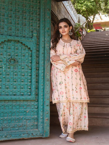 Kausar Pink Embroidered Cotton Kurta Set (Set of 2) By Gulabo Jaipur now available at Trendroots