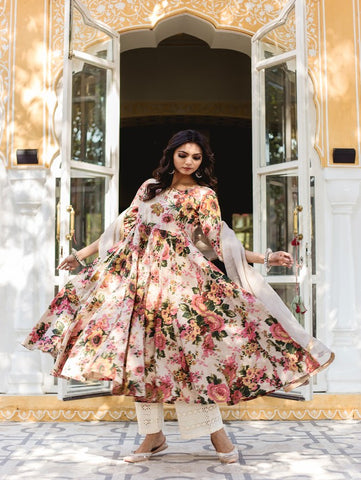 Soha Cotton Floral Printed Anarkali Set (Set of 3) By Gulabo Jaipur now available at Trendroots