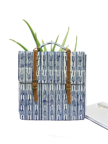 Indigo Fork Vegan Leather and Dabu Print Canvas Laptop Sleeve by Kirgiti Designs now available at Trendroots