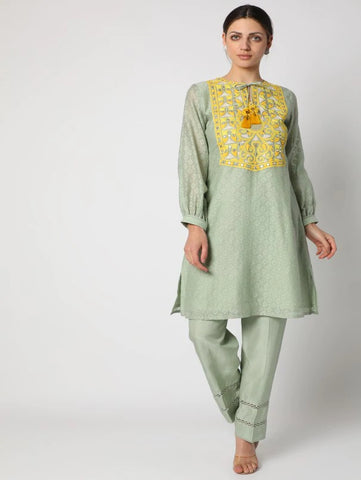 Grey Embroidered Short Kurta Set (Set of 2) By Nadima Saqib now available at Trendroots