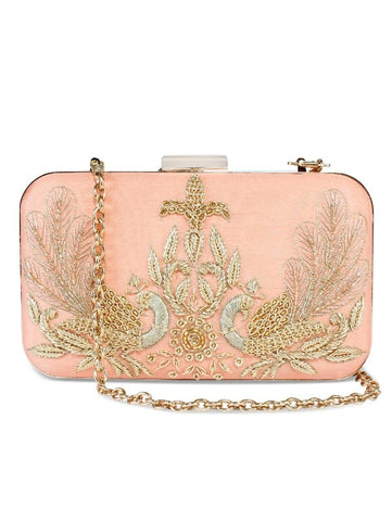 Peach Peacock Clutch Bag By The Purple Sack now available at Trendroots