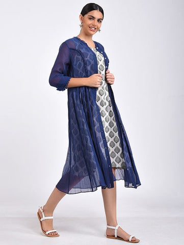 Indigo Cotton Silk Kali Dress (Set of 2) by The Neem Tree Now available at Trendroots