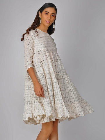 Ivory Tiered Breezy Gather Dress by The Neem Tree now available at Trendroots
