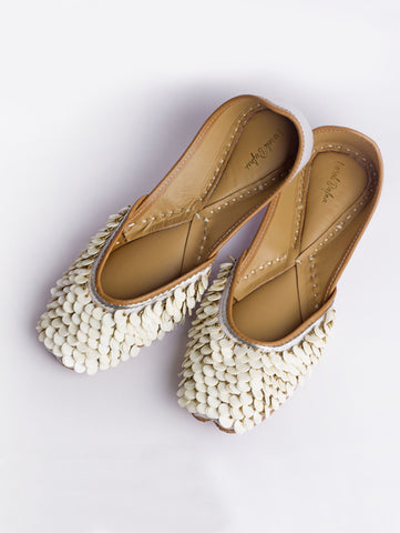 Champa White Sequence Work Juttis by Vareli Bafna now available at Trendroots