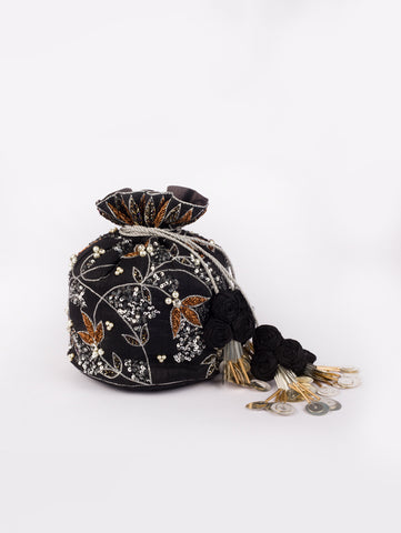 Black Safari Potli Bag by Vareli Bafna now available at Trendroots