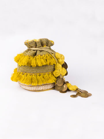 Yellow Tassel Potli Bag by Vareli Bafna now available at Trendroots