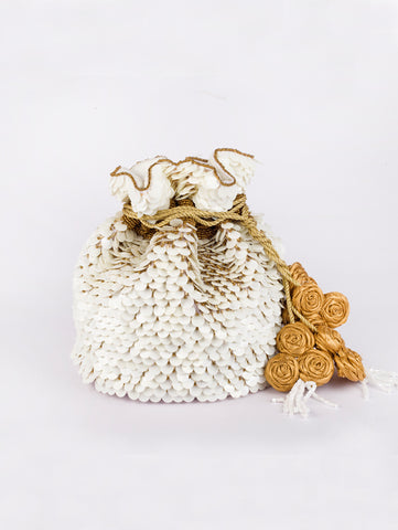 White Champa Potli Bag by Vareli Bafna now available at Trendroots