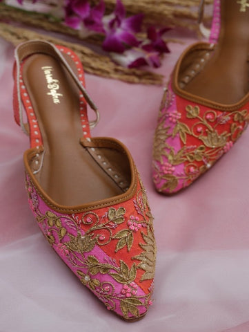 Turmali - Pink Gota Work Sling Back Juttis By Vareli Bafna now available at Trendroots
