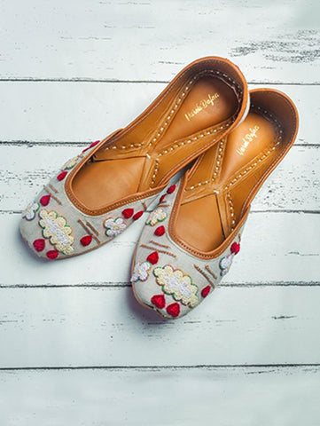 Ash grey embroidered Juttis by Vareli Bafna now available at Trendroots