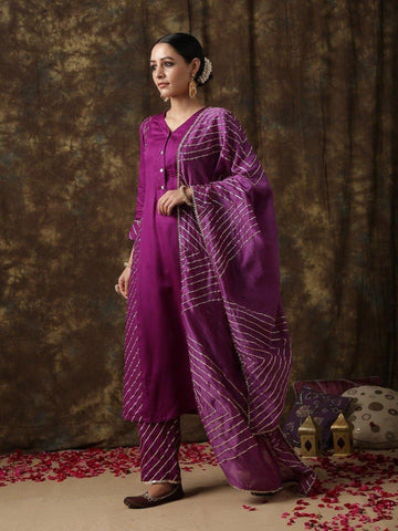 Rukmini- Aubergine Kurta Set by Maison Shefali now available at Trendroots