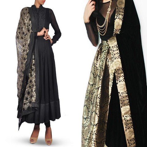 Buy Black Plain Suit With Heavy Dupatta for Women Online from India's  Luxury Designers 2024