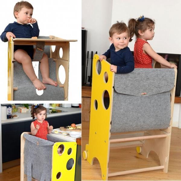 Torre montessoriana convertibile Baby wood- Torre d'apprendimento in legno  Bianca, torre d'apprendimento per i più piccoli