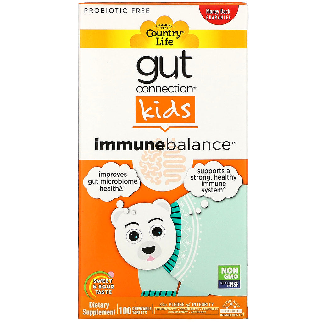 Country Life, Gut Connection Kids, Immune Balance, Sweet & Sour Taste, 100 Chewable Tablets