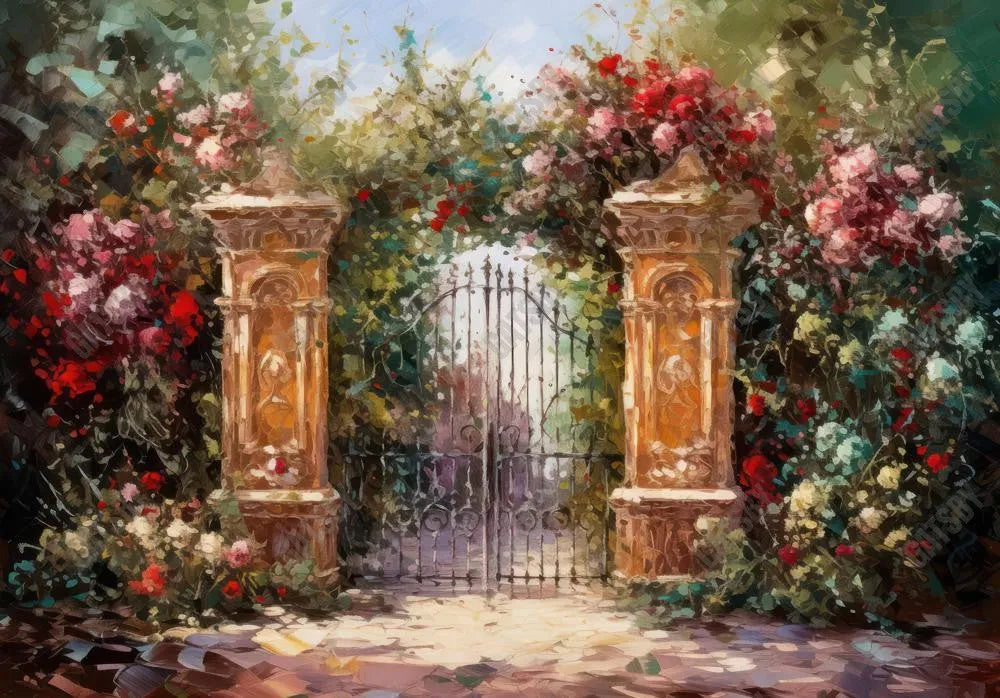 Spring Garden Gate Photography Backdrop