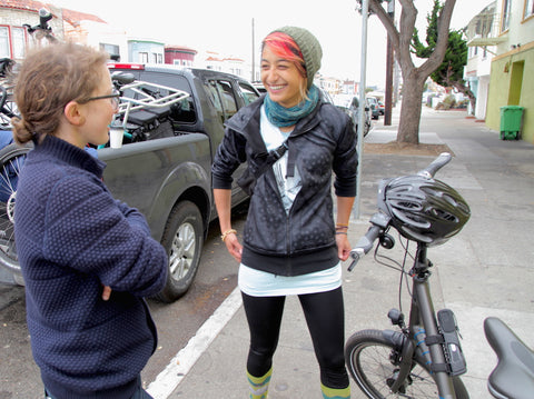 Julie talking with Karen about electric bikes