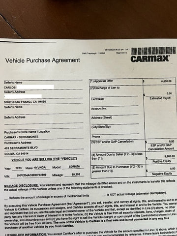 Carmax deed of car sale for an ebike