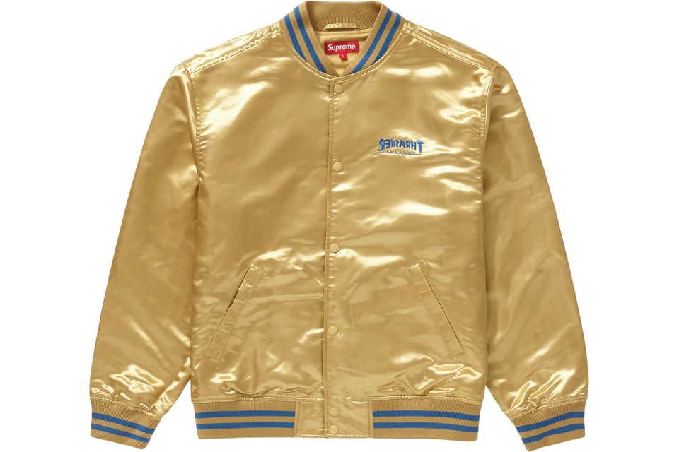 Supreme Thrasher Satin Varsity Jacket Gold – Izicop