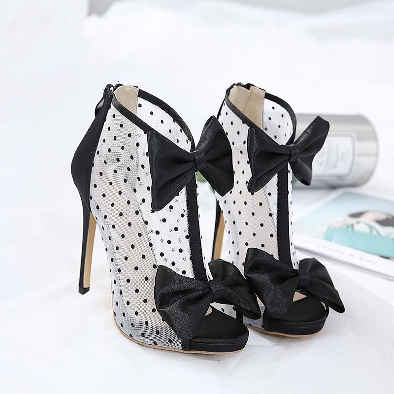 Bow Zipper Polka Dots Women Fashion Peep Toe Sandals High Heels 