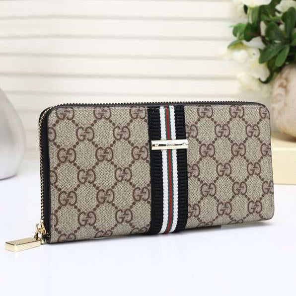 G U C C I Women Leather Zipper Purse Wallet