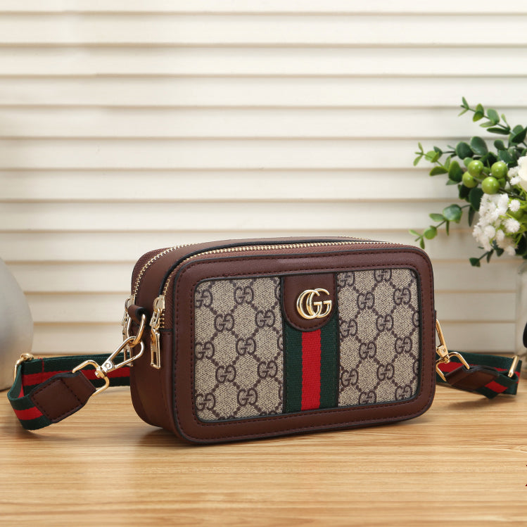 G U C C I Women Leather Stripe Waist Bag Single-Shoulder Bag Crossbody