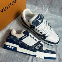 LOUIS VUITTON 100% Genuine Trainer Sneakers Blue&White w/Denim