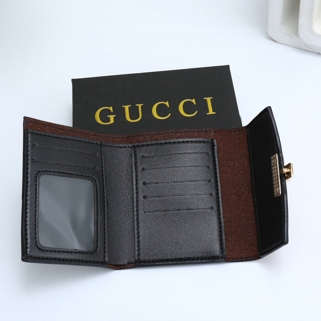 G U C C I Leather Buckle Wallet Printed Handbag Wallet Purse