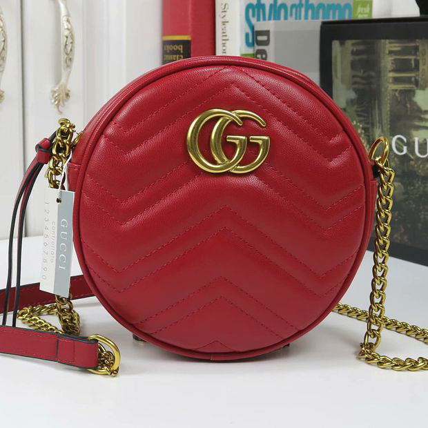 G U C C I solid color round shoulder bag ladies shopping cosmeti