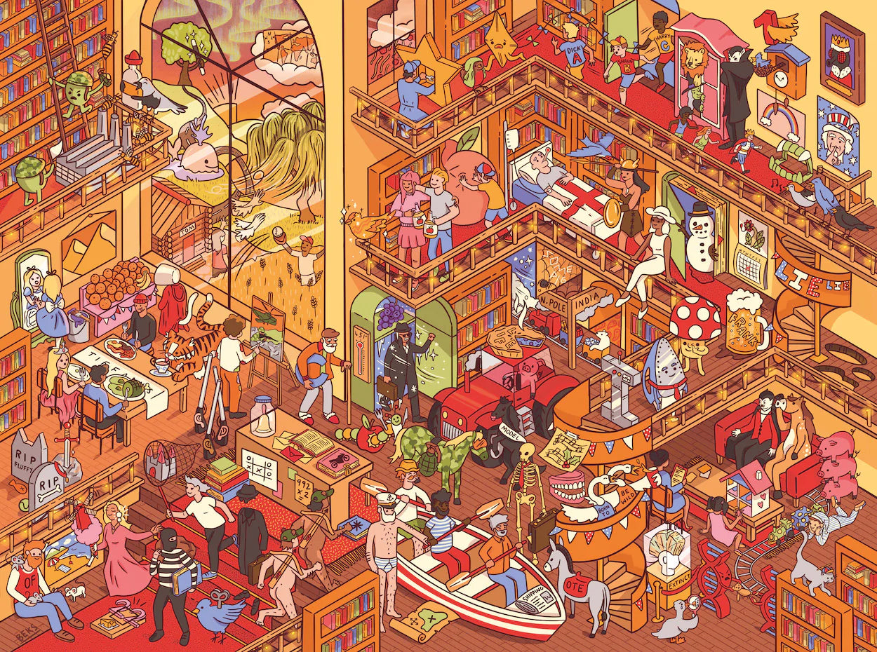 Puzzle illustration of a library
