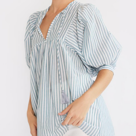 Thalia Top in Calais Stripe by Mille shown on model