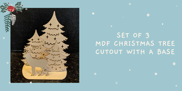 Set of three MDF Christmas tree cutout with a base