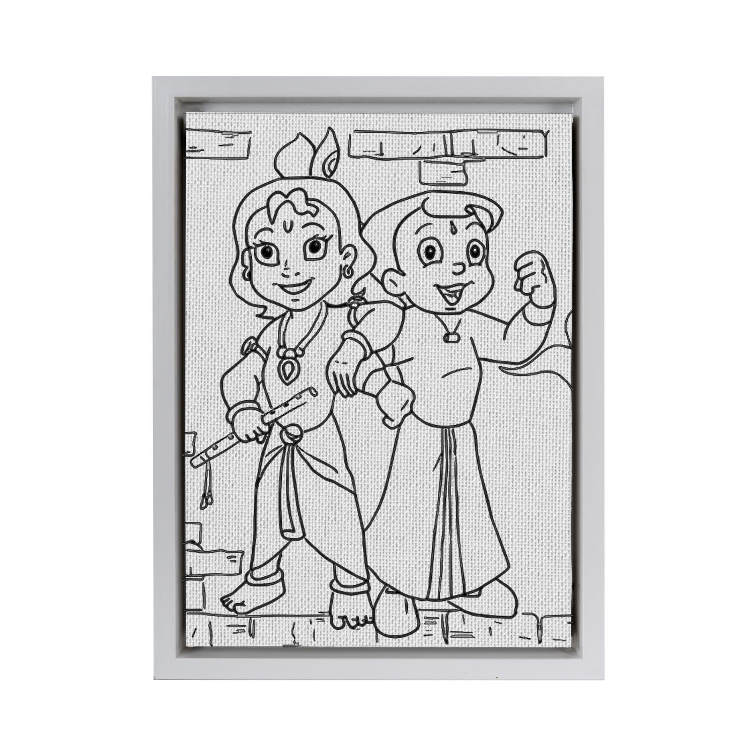 Chhota Bheem with Krishna DIY Framed Canvas Base for Painting