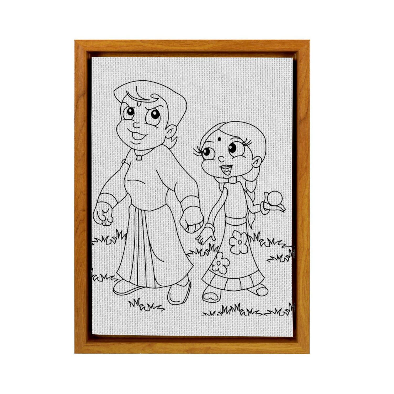 Chhota Bheem with Chutki DIY Framed Canvas Base for Painting