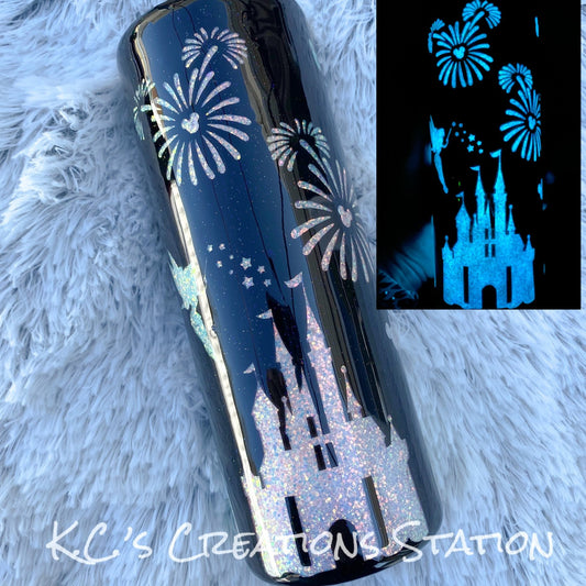 Disney Mickey Mouse Glitter Tumbler, Disney Castle with Fireworks